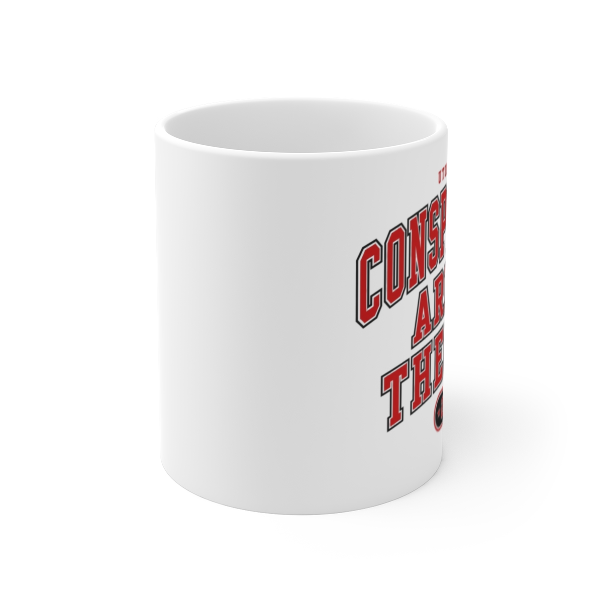 Utopia (UK) "Conspiracies Aren" White Mug - alternate angle 1, merchandise